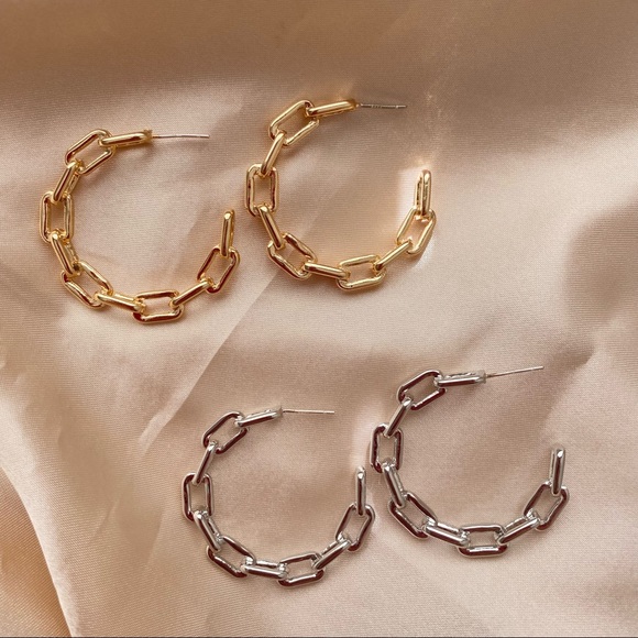 💙Chain Link Earrings Sterling Silver Posts - Picture 6 of 13